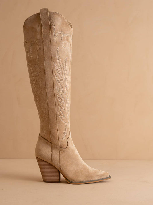 The Bronco Almond | Knee High Cowboy Western Boots