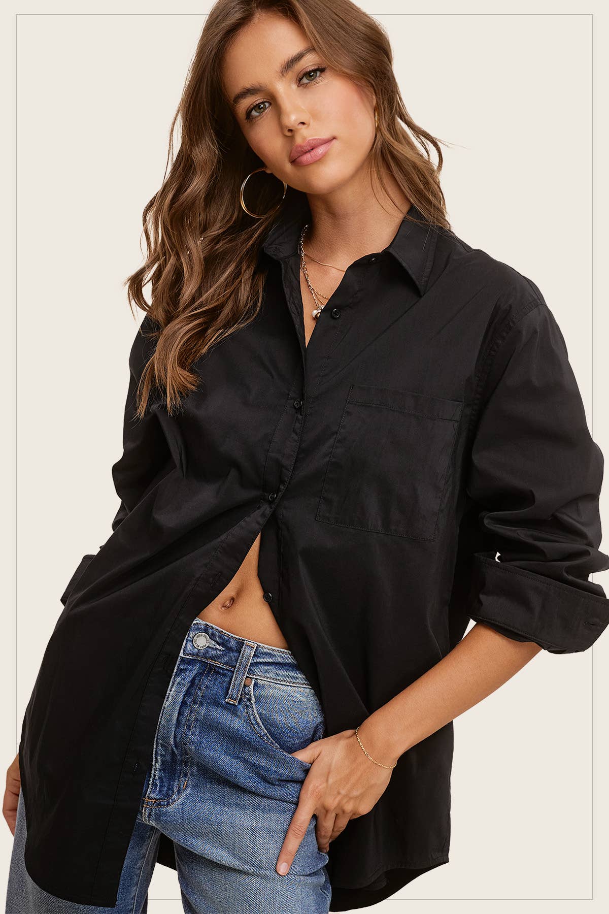 Oversized Button Down Basic Poplin Shirts