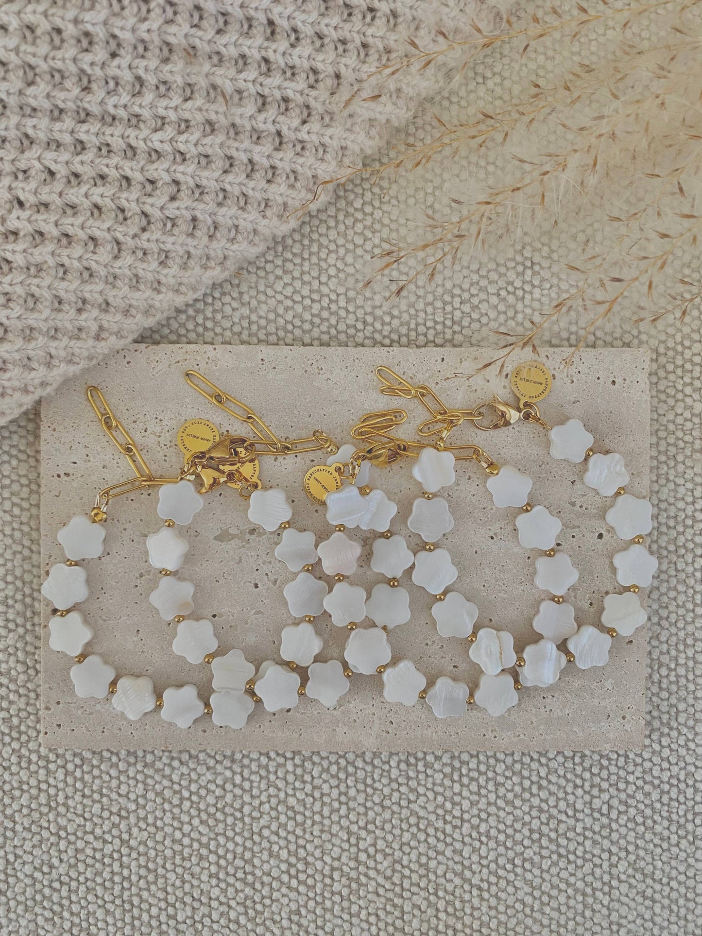 Flower Clover Shell Pearl Bracelet layering bracelet