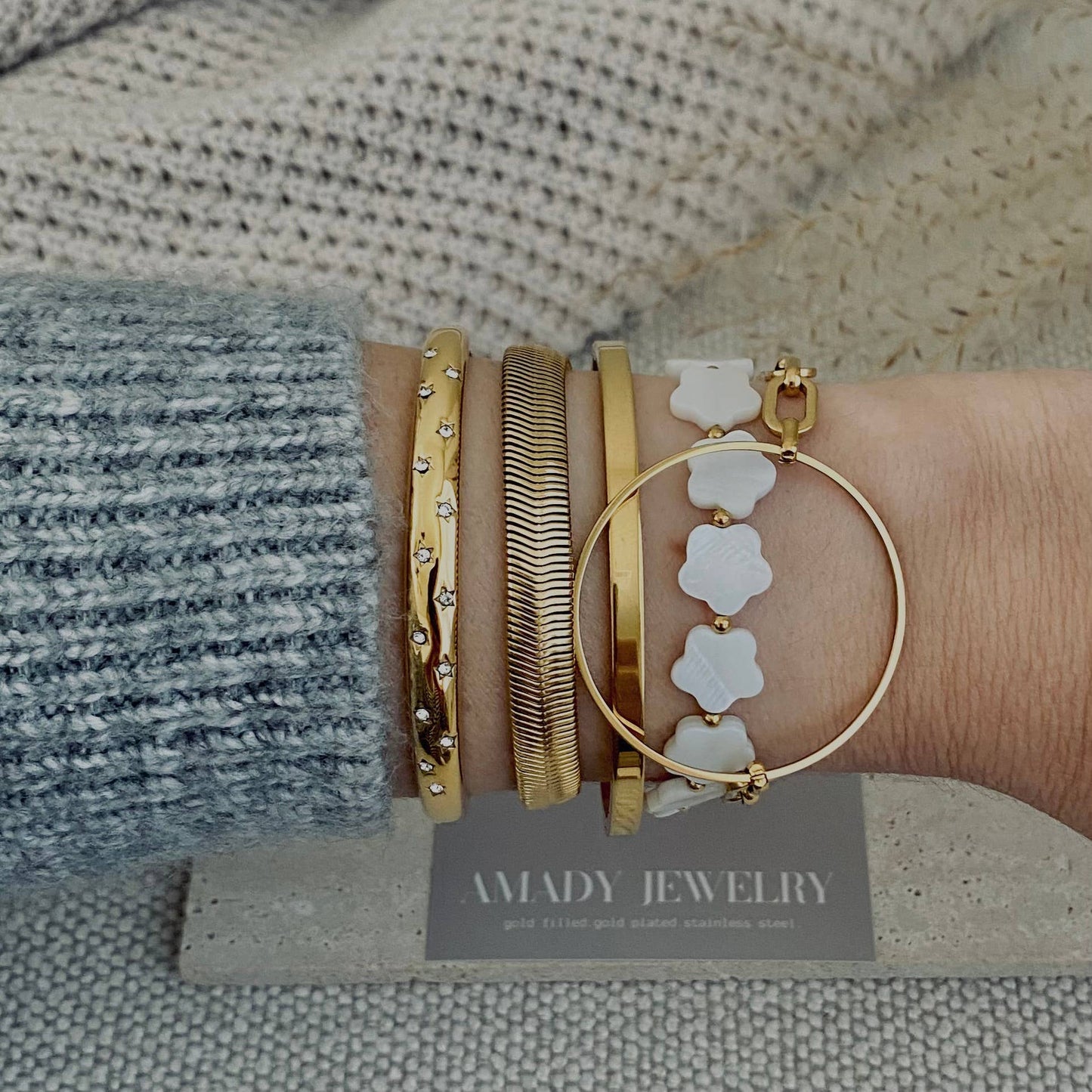 Flower Clover Shell Pearl Bracelet layering bracelet