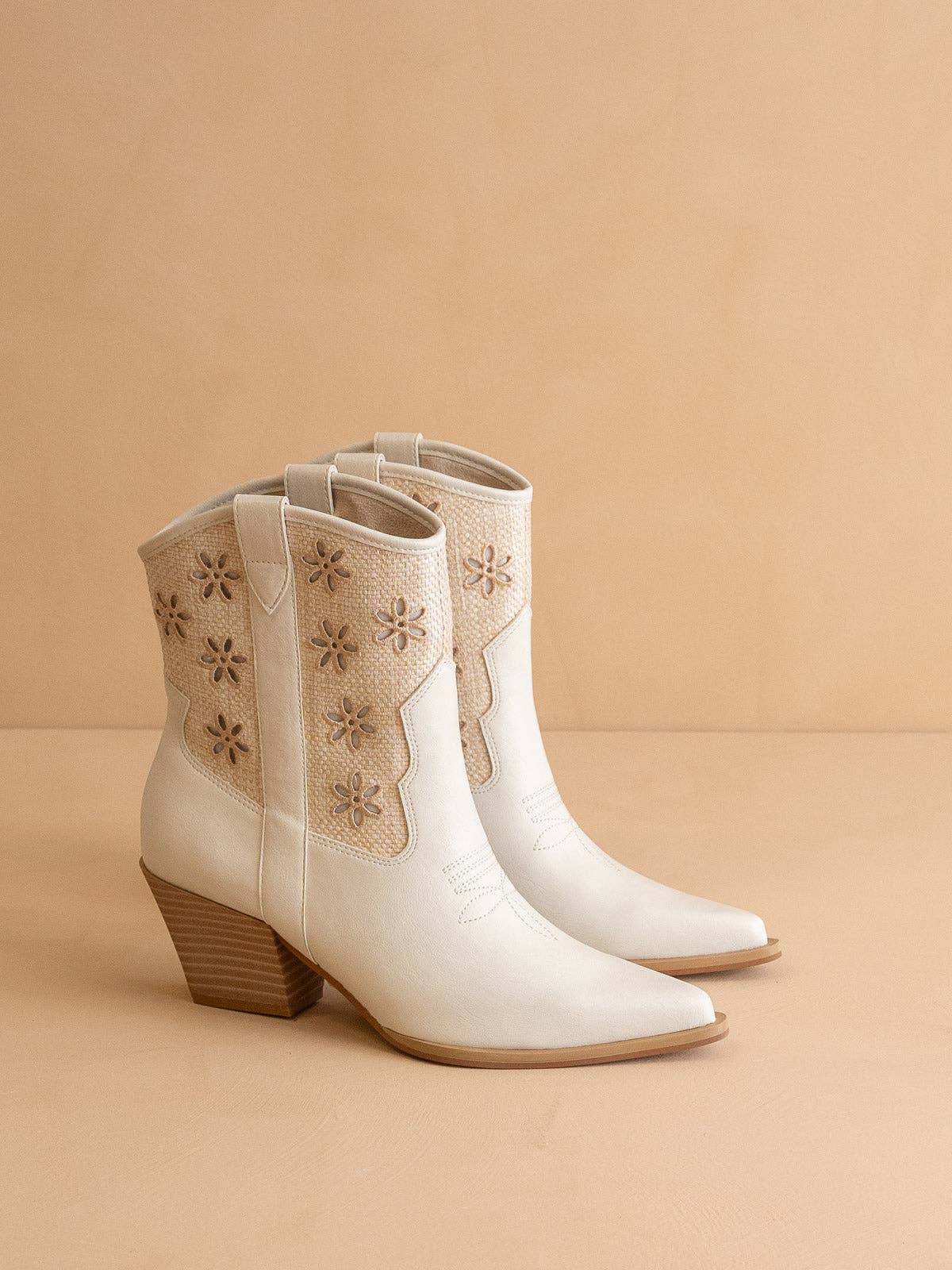 The Della | White Mesh Floral Cutout Detail Cowboy Boots