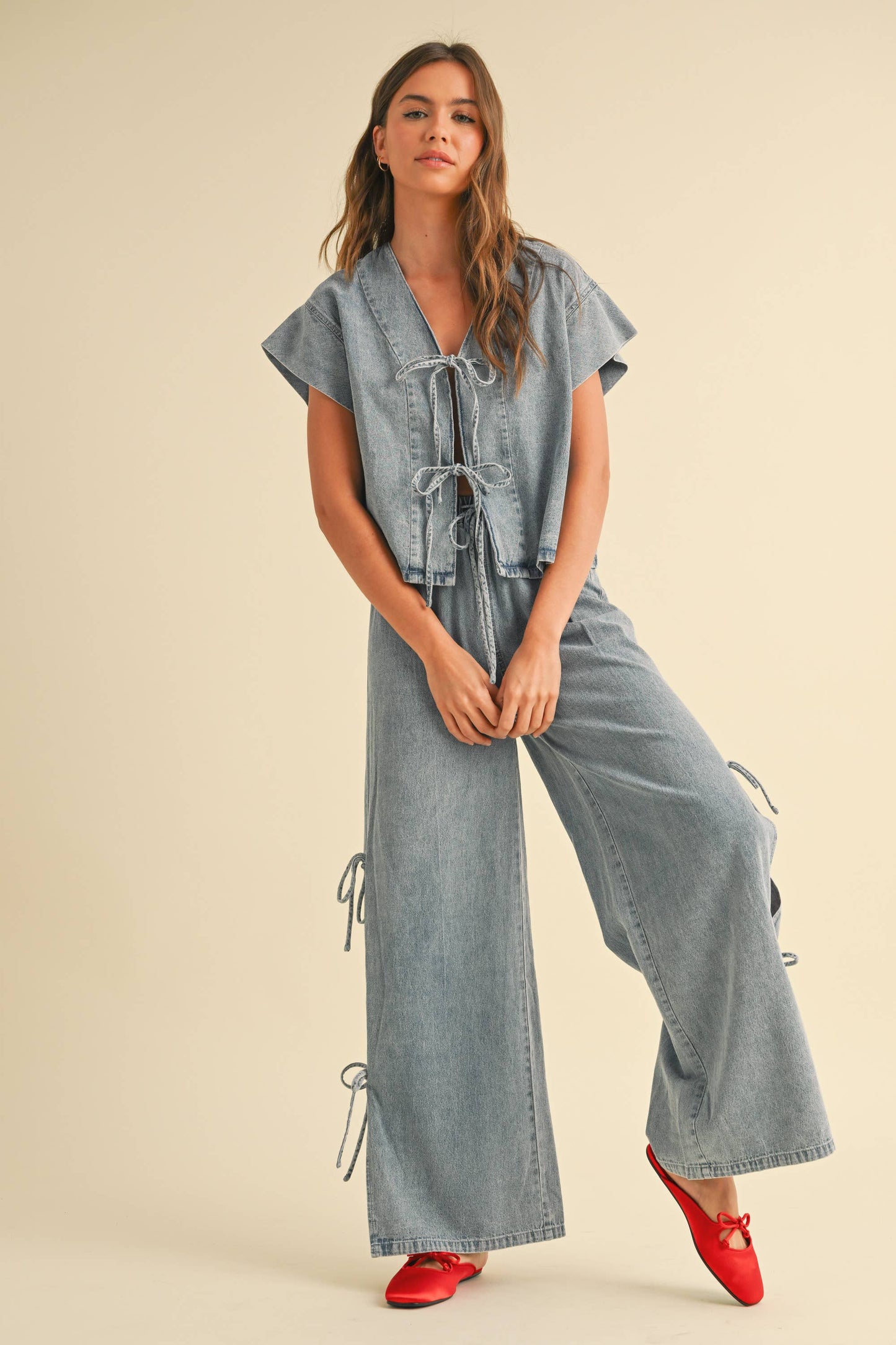 The Darling Denim Bow Pants