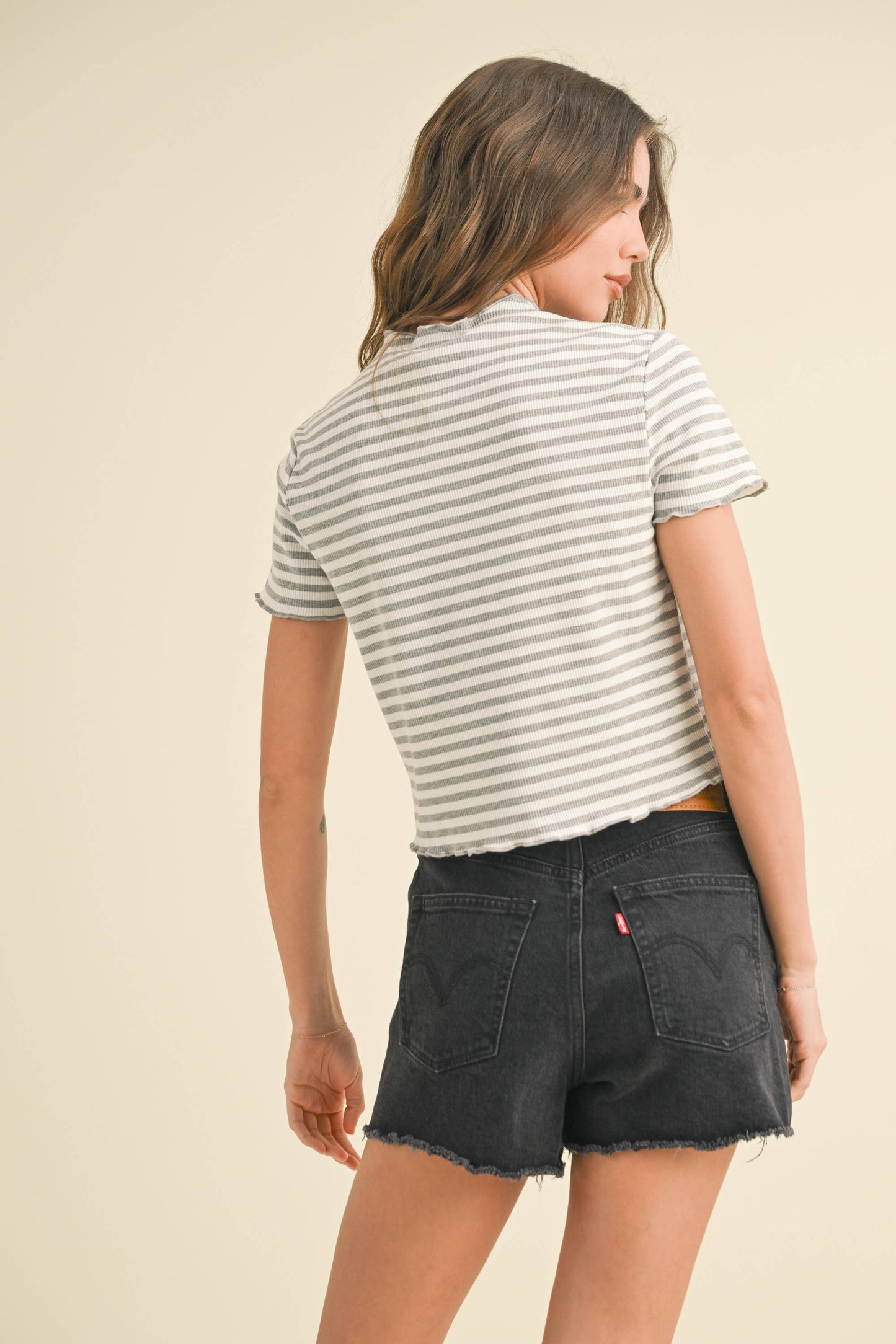 Stripe Ribbed Short Sleeve Top