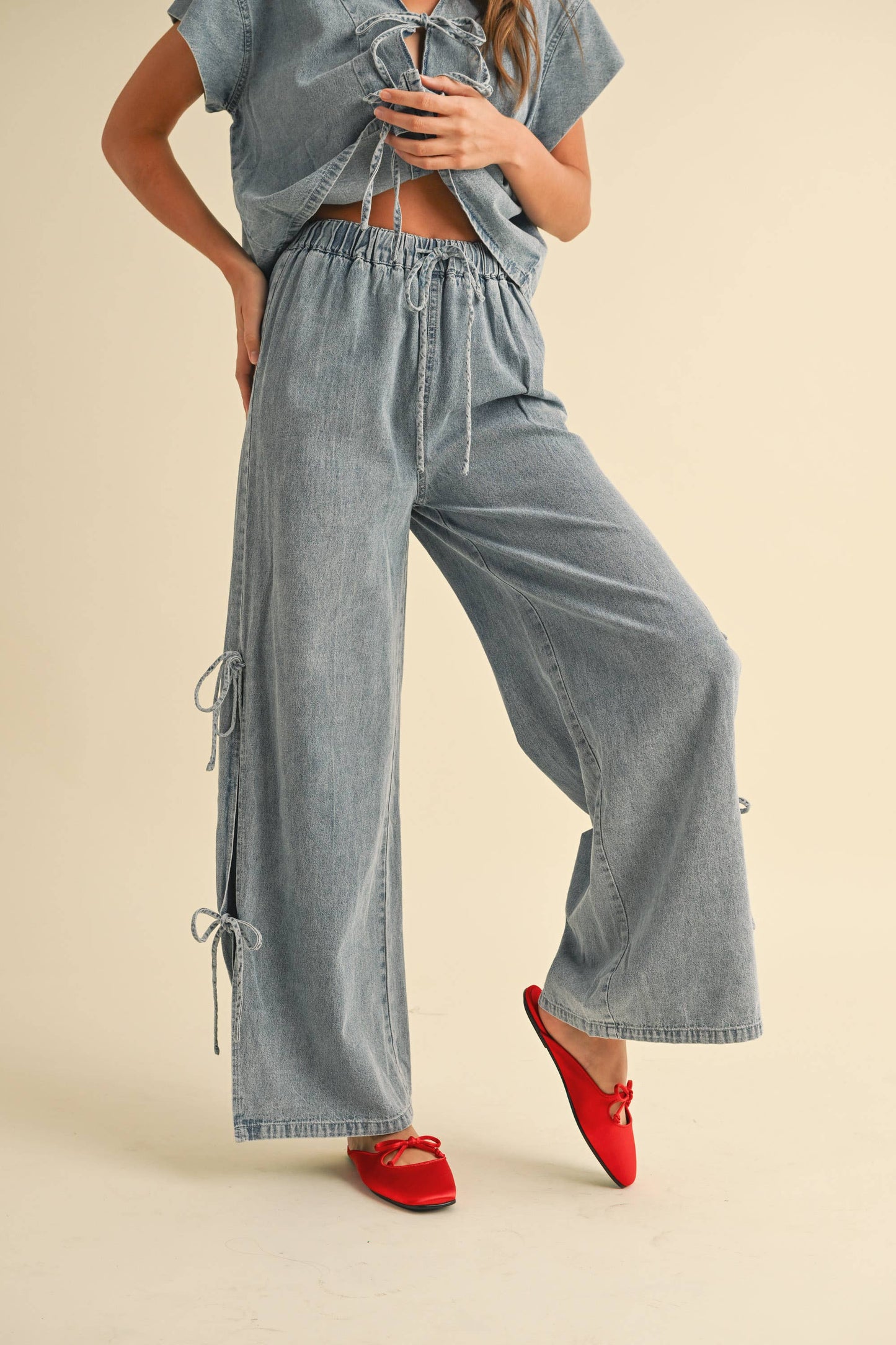 The Darling Denim Bow Pants