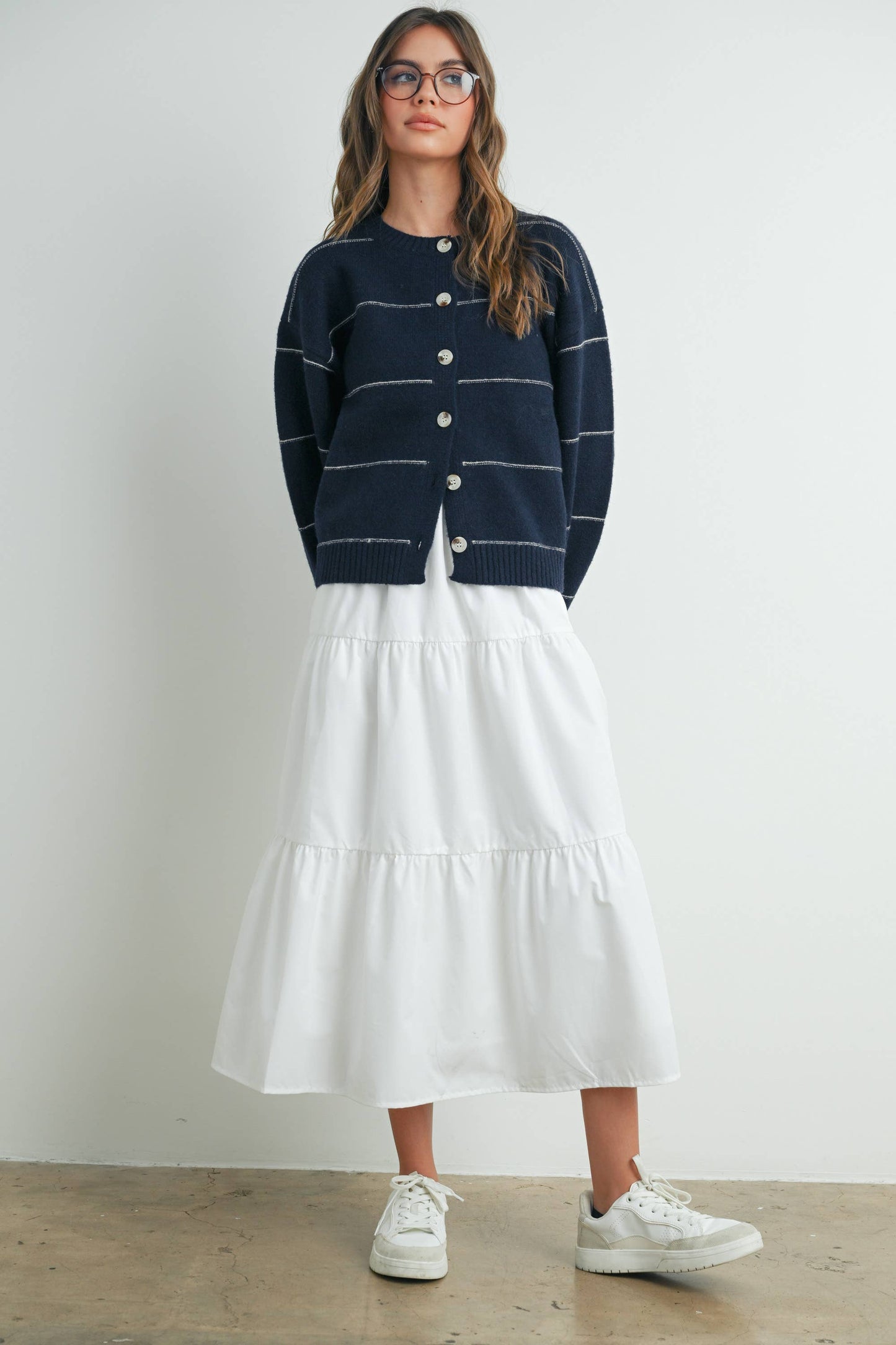 Button Front Striped Cardigan