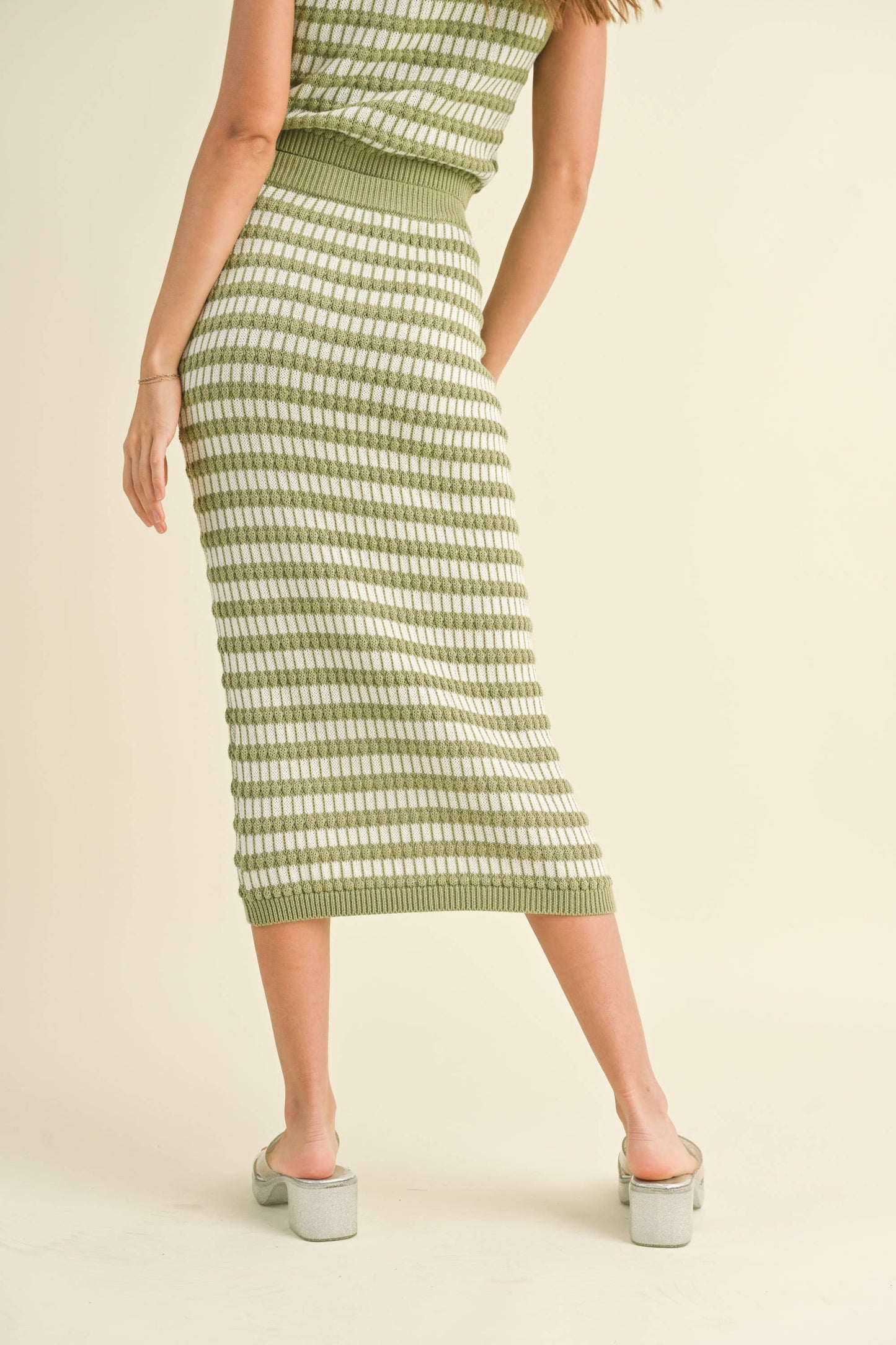 Mixed Color Knitted Long Skirt