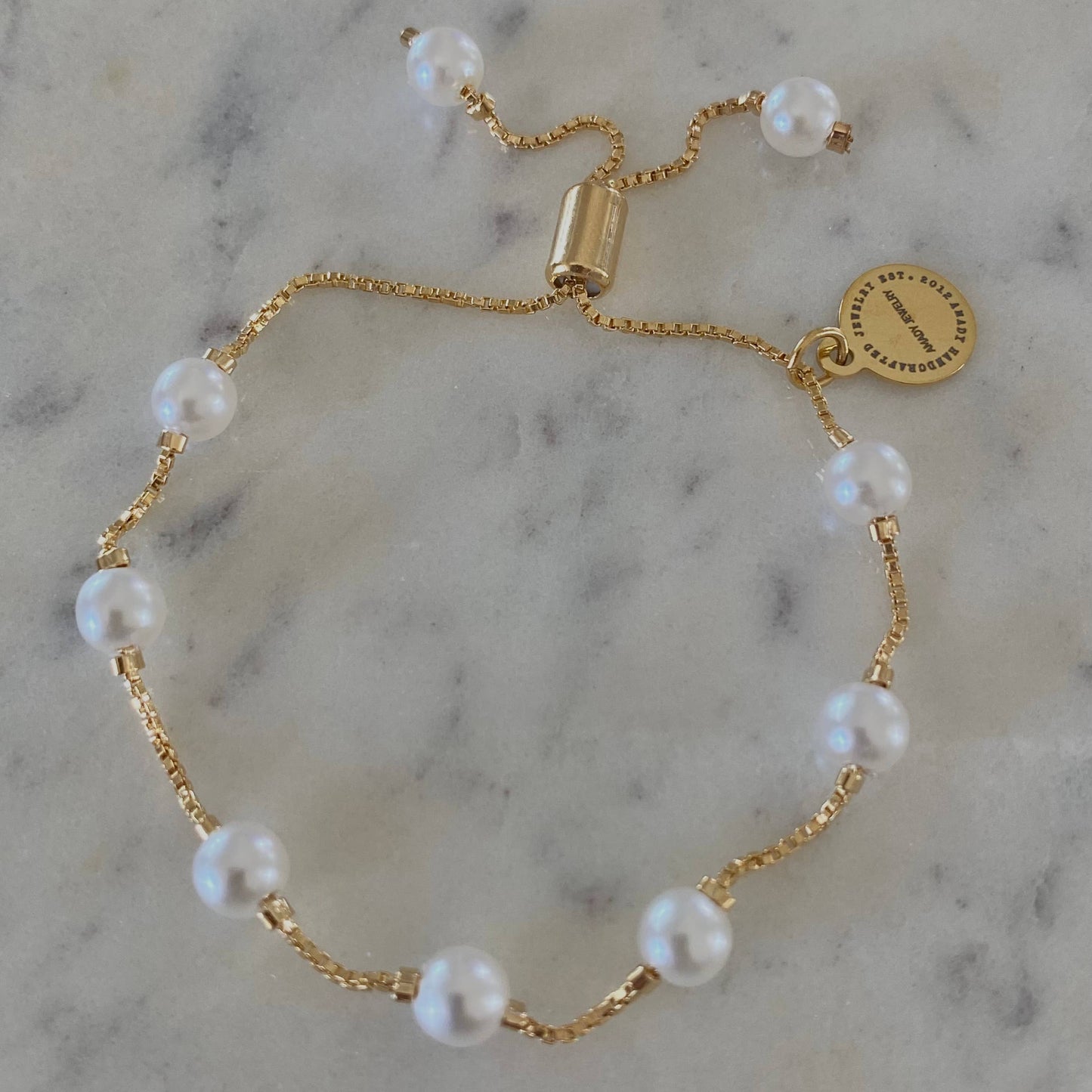 Pearls Adjustable Beaded Bracelet 18k Gold Filled boxy chain