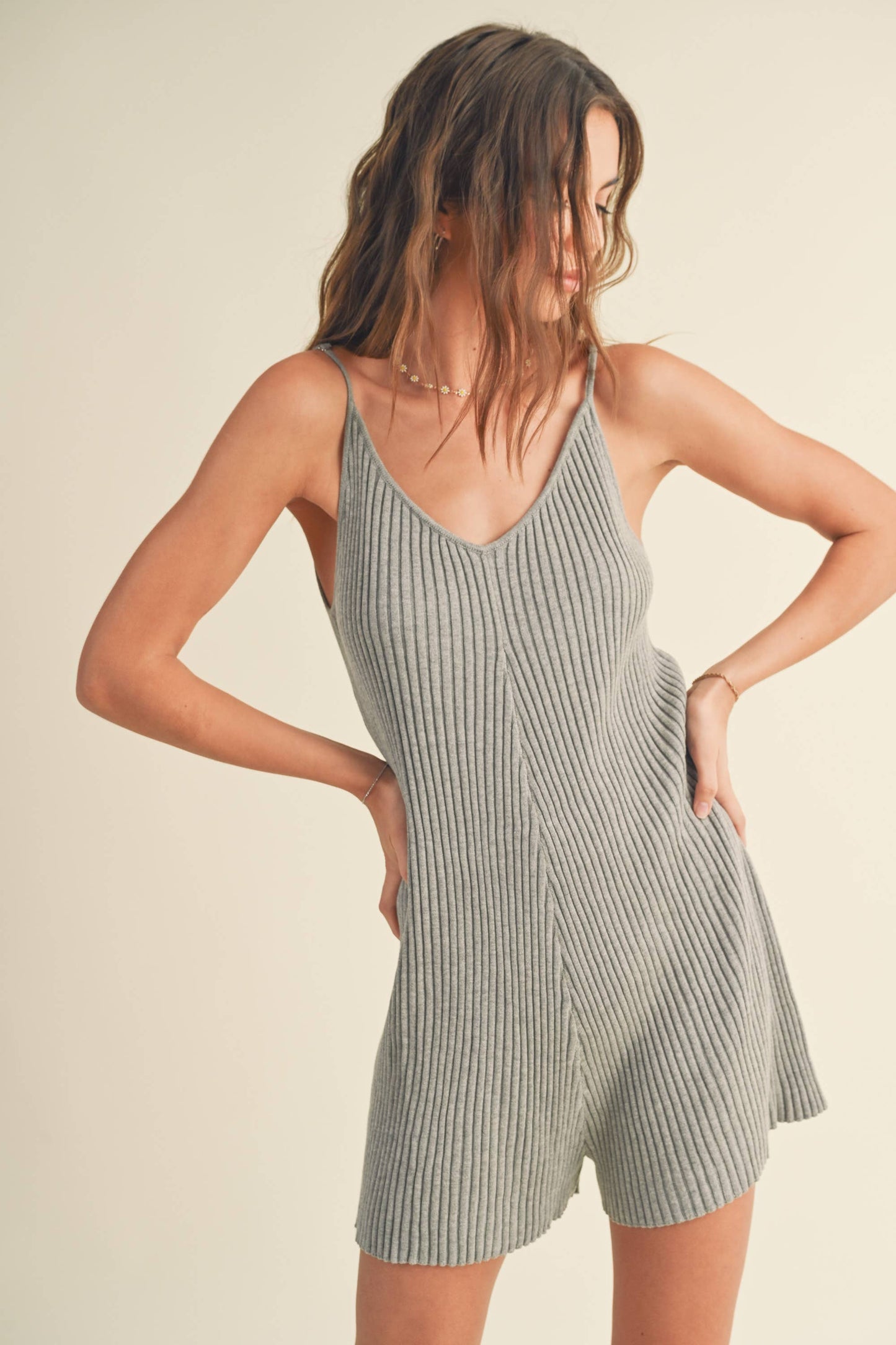 Ribbed Knit Tank Romper