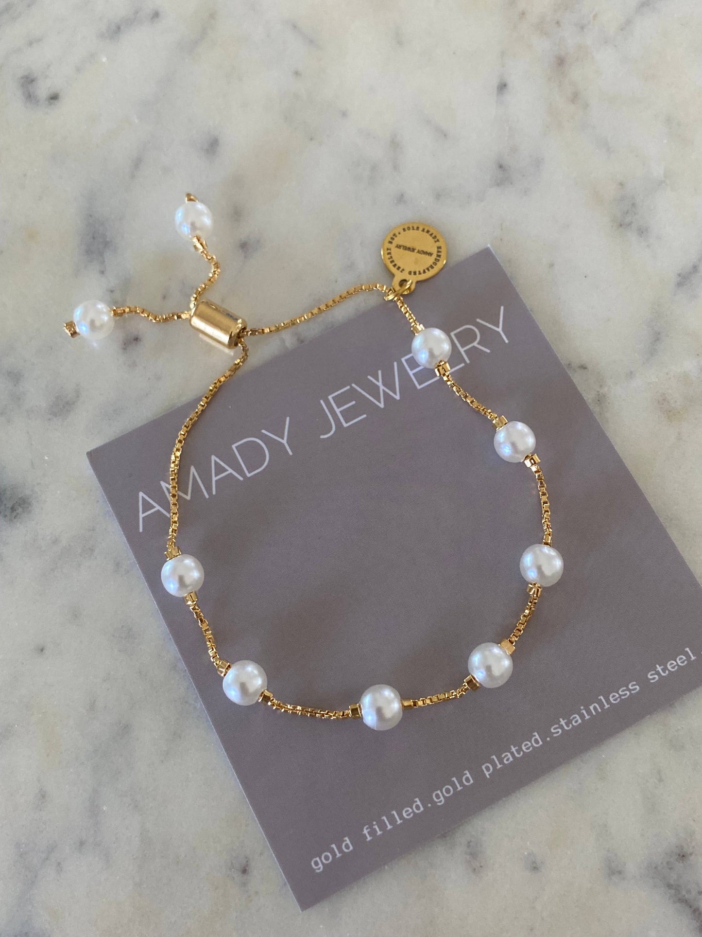 Pearls Adjustable Beaded Bracelet 18k Gold Filled boxy chain