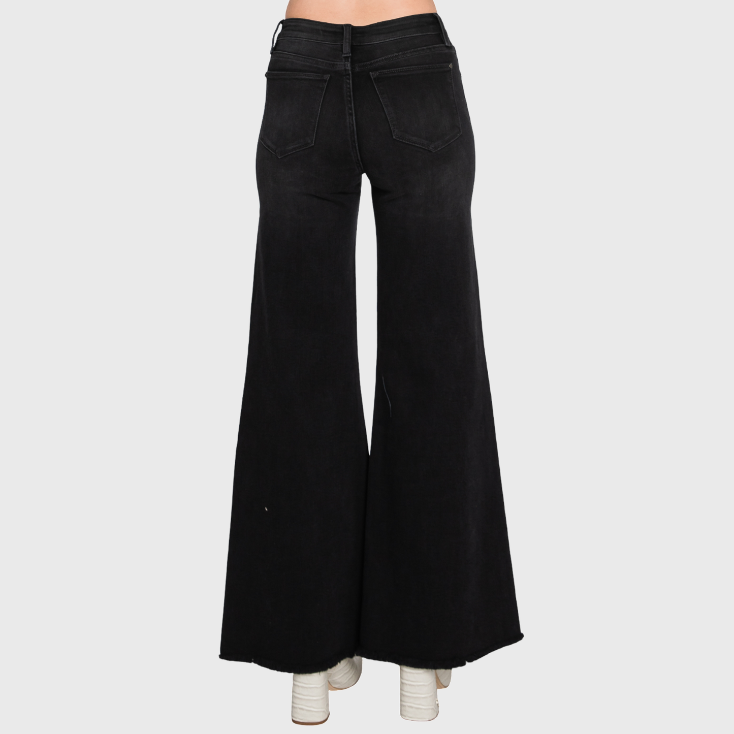 HIGH RISE BLACK WASHED WIDE LEG FLARE JEANS