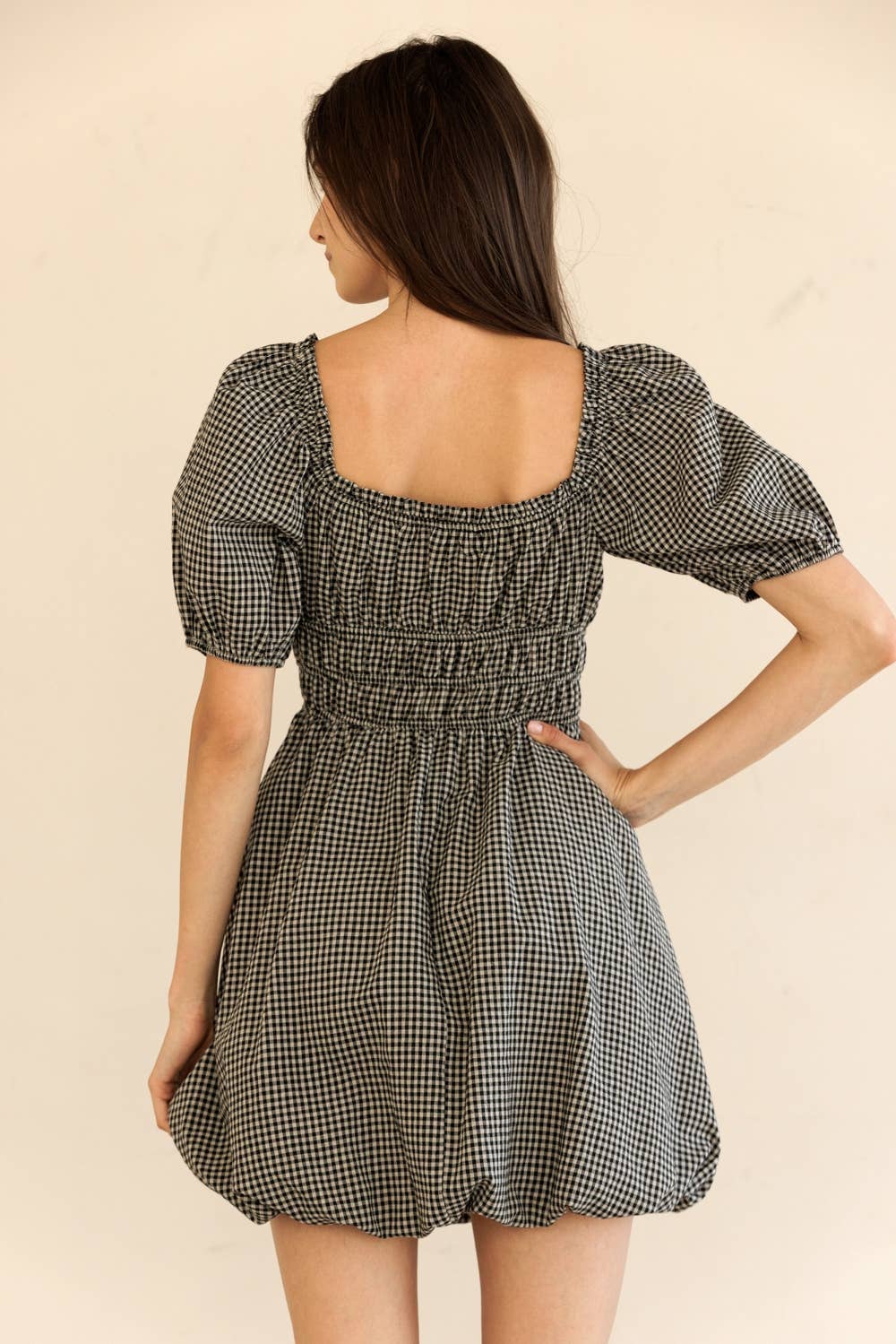 GINGHAM PUFF SLEEVE MINI DRESS