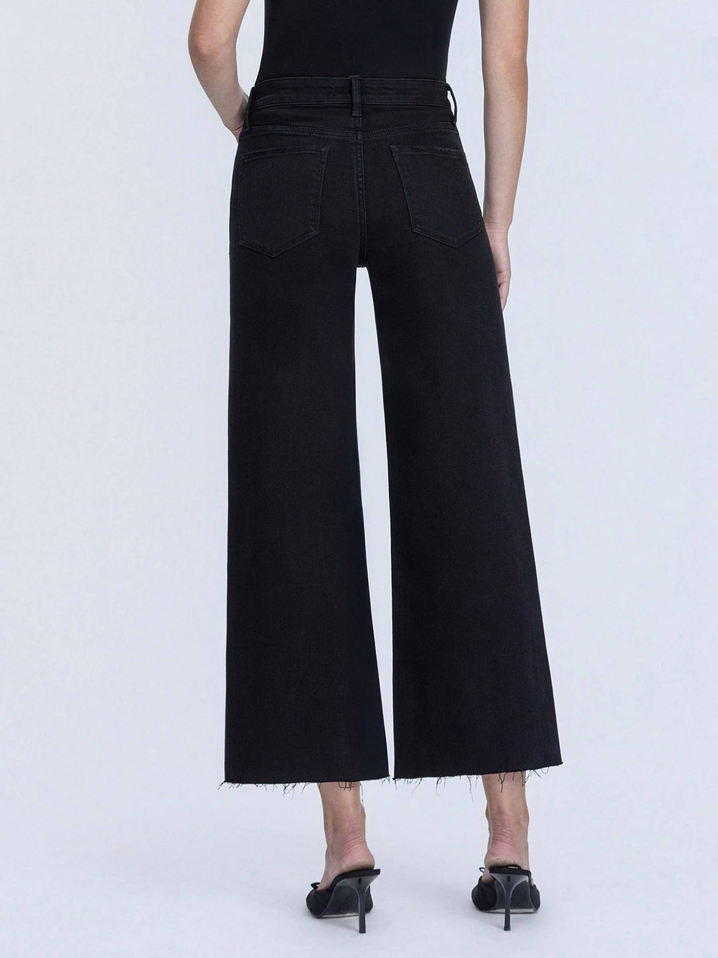 HIGH RISE RAW HEM CROP JET BLACK WIDE LEG JEANS
