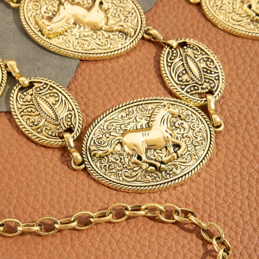 Horse & Rider Oval Medallion Chain Belt