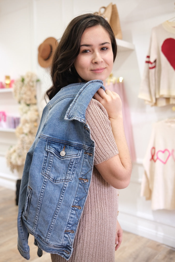 BUTTON DOWN RIB KNIT MIDI DRESS