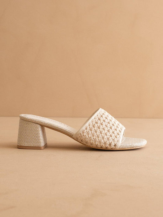 The Sharon | Ivory Textured Raffia Block Heel Slide Sandal