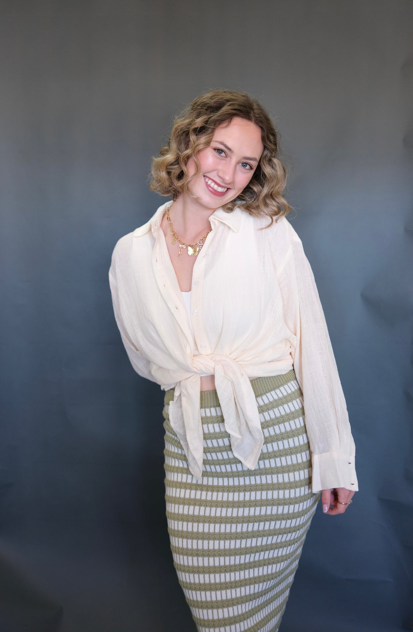 Cream Woven Cotton Button Down