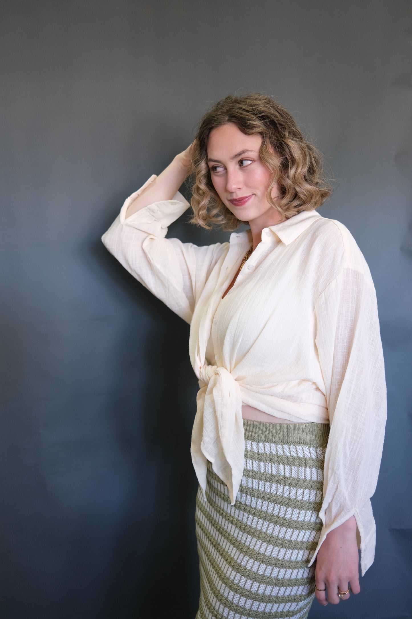 Cream Woven Cotton Button Down
