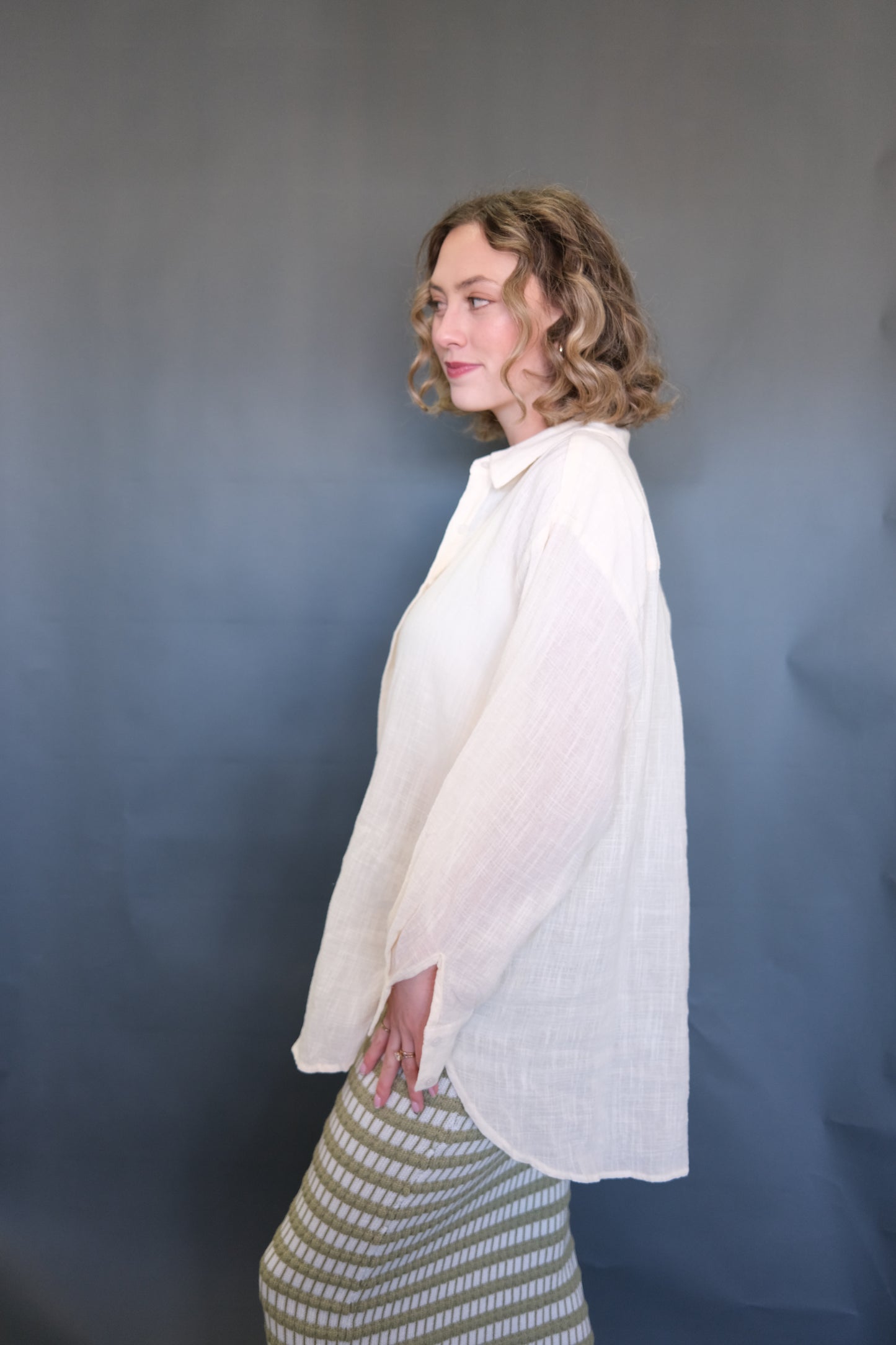 Cream Woven Cotton Button Down