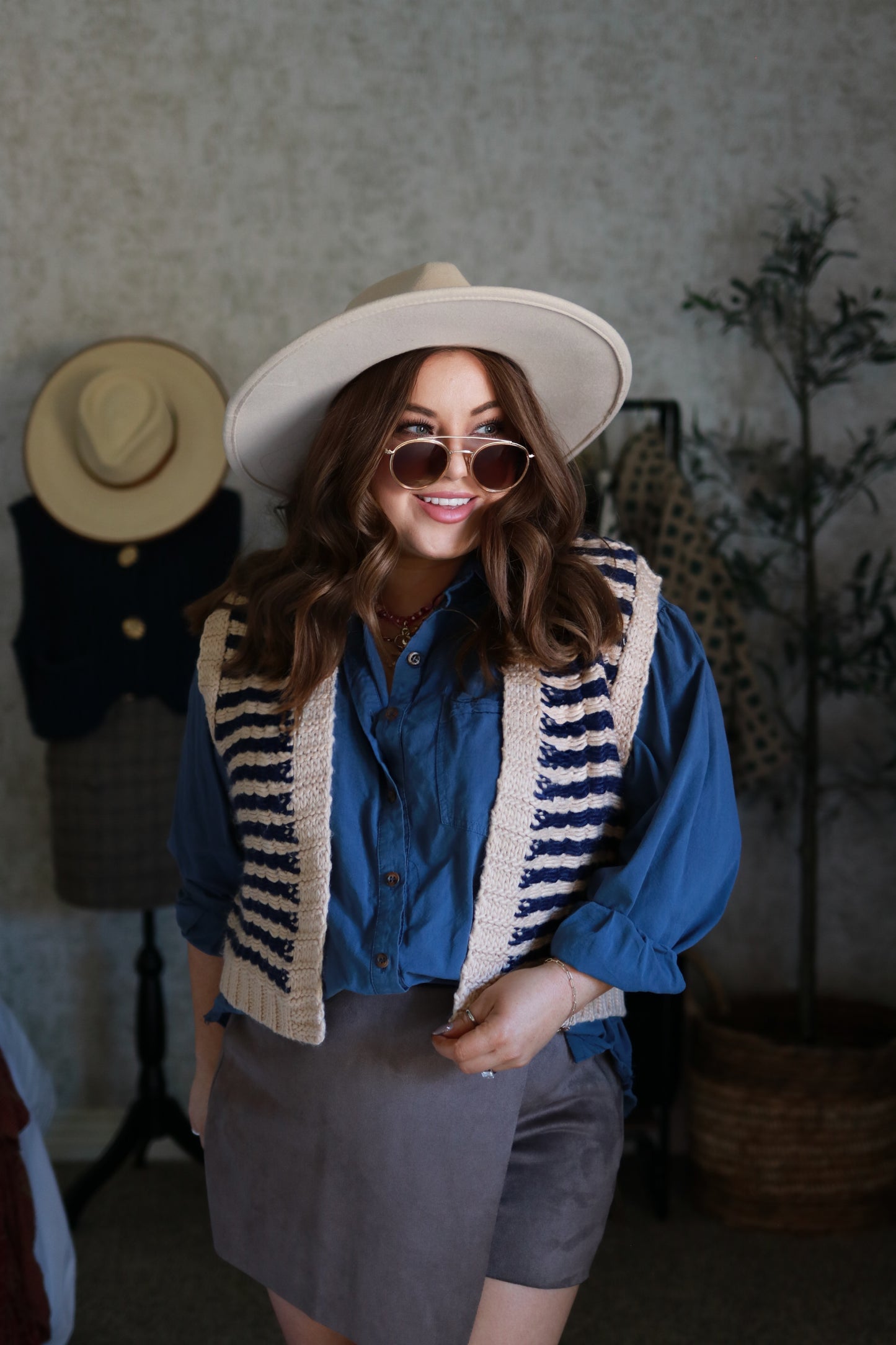 Striped Open Front Sweater Vest