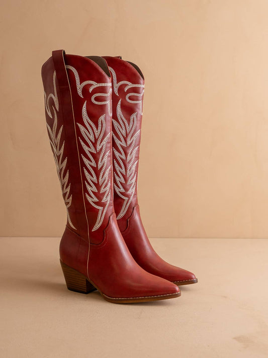 The Samara | Red Embroidered Tall Boot
