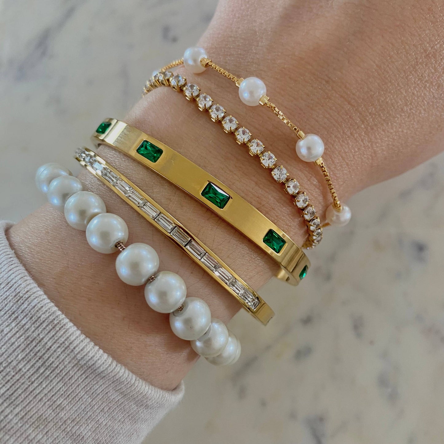 Pearls Adjustable Beaded Bracelet 18k Gold Filled boxy chain
