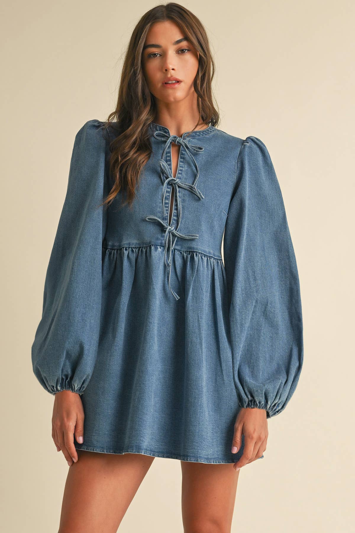 slim fit dress slacks Tiered Denim Tie Sleeve Dress – Fashion Cupcake main image 0