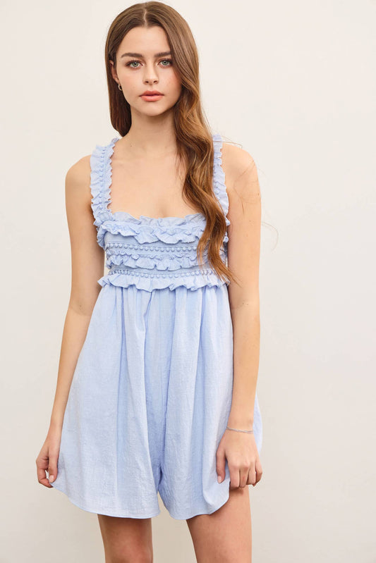 The Petal Whisper Romper – Chambray