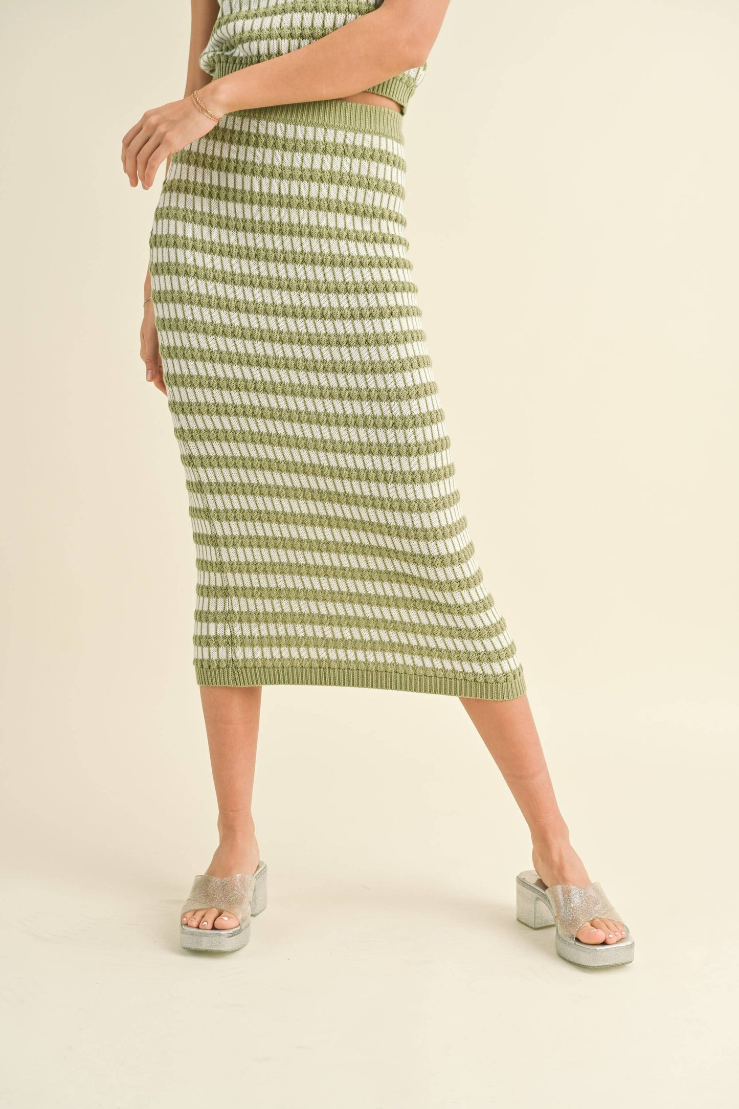 Mixed Color Knitted Long Skirt