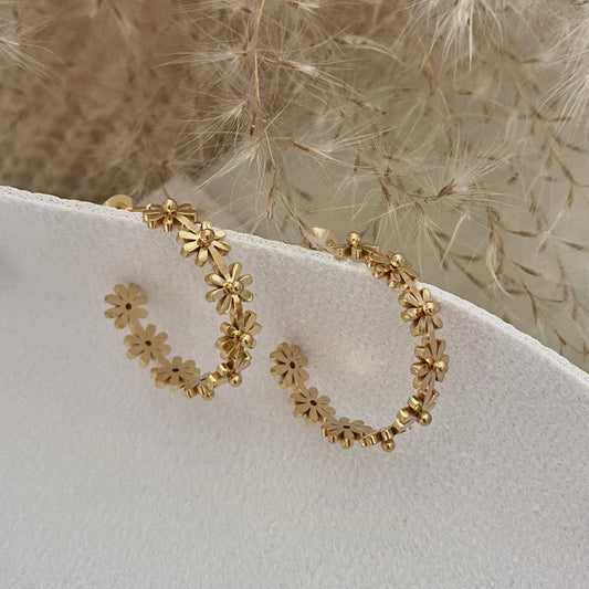 Flower Hoop Earrings 18K gold plated