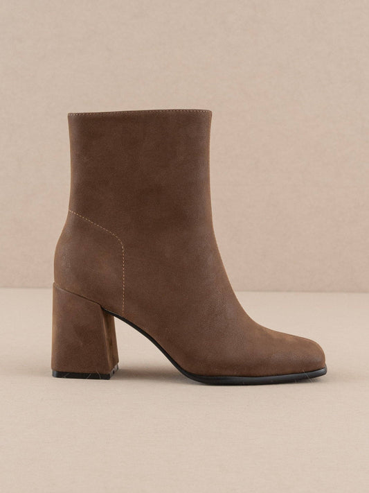 The Queens | Coffee Square Toe Suede Block Bootie