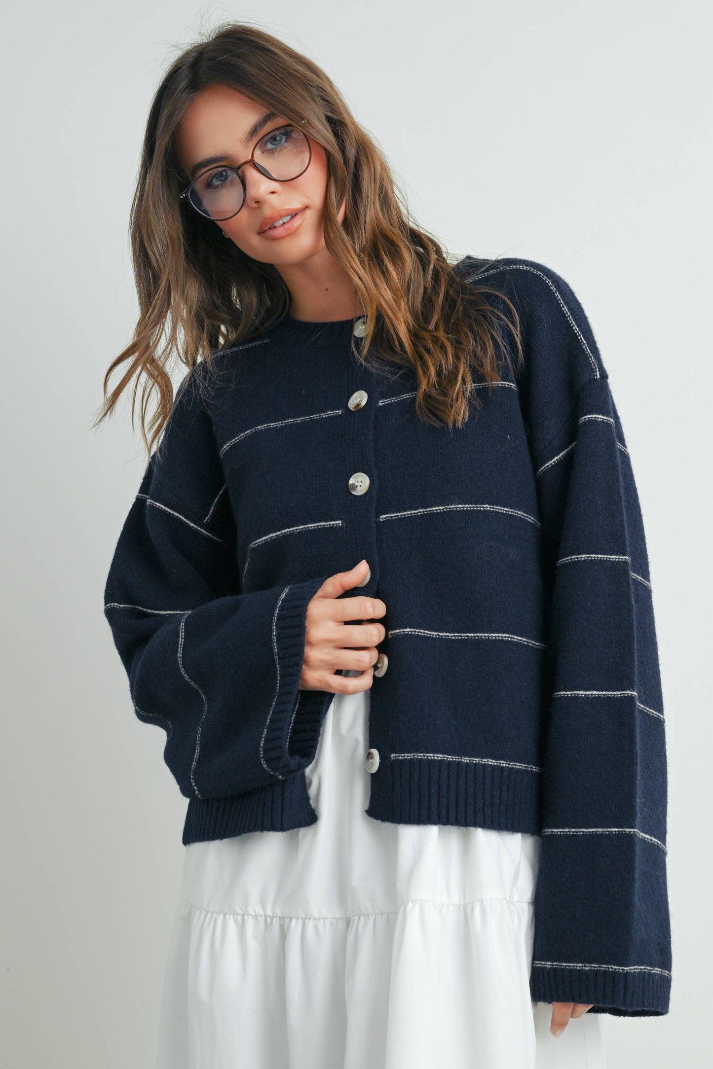 Button Front Striped Cardigan