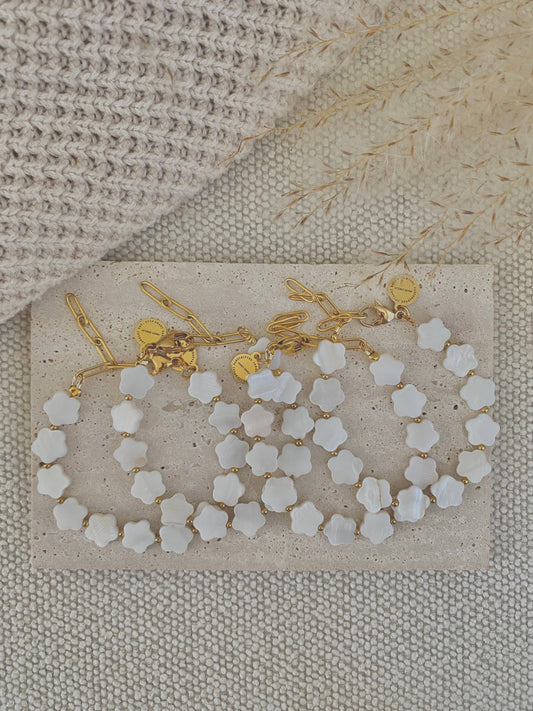 Flower Clover Shell Pearl Bracelet layering bracelet