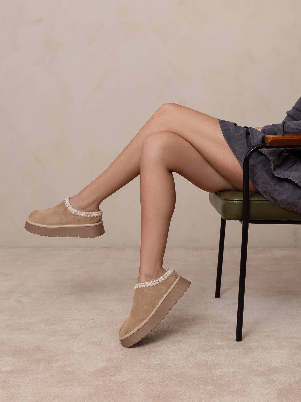 The Brandi | Almond Platform Cozy Mule Slipper