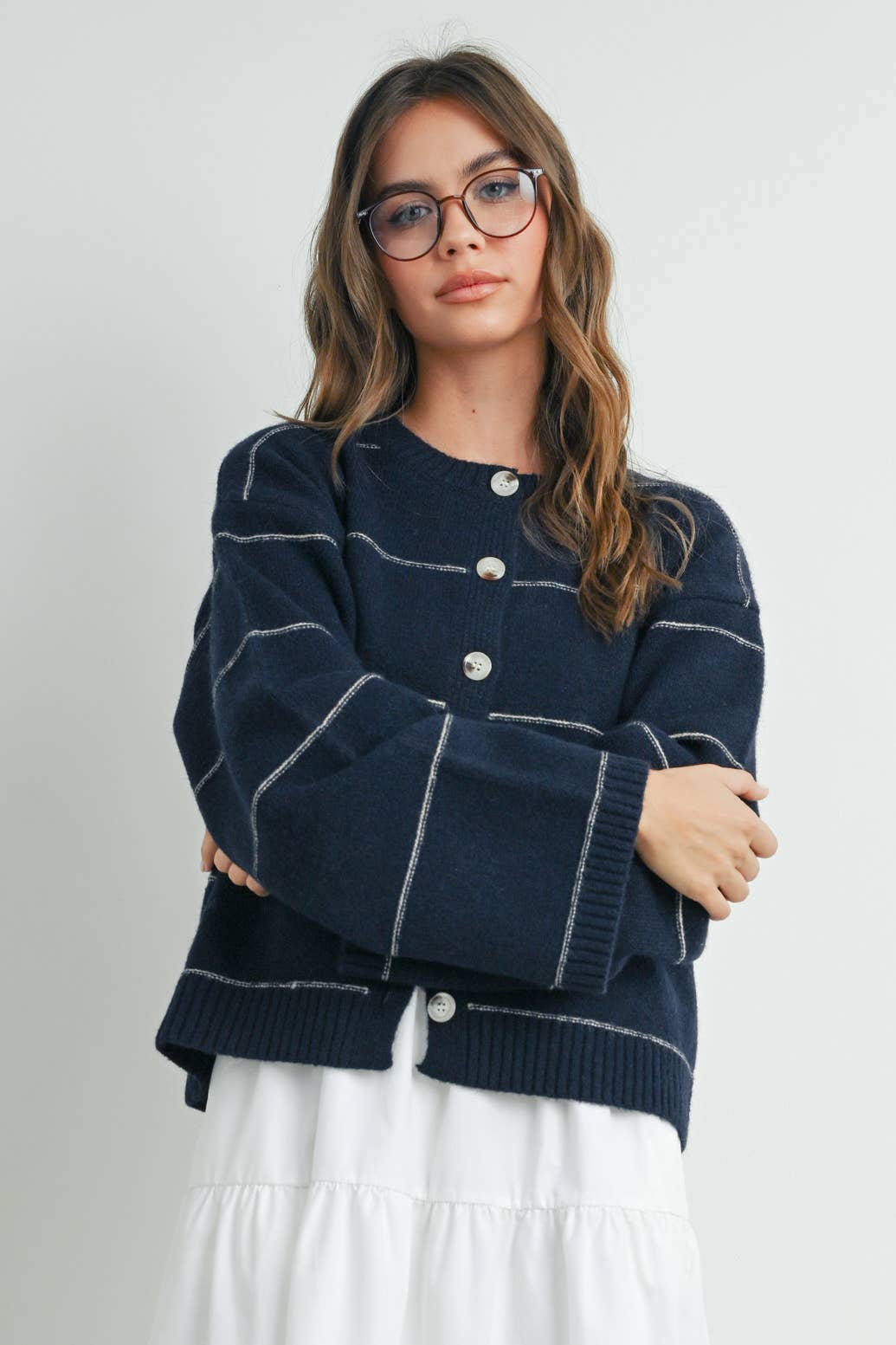 Button Front Striped Cardigan