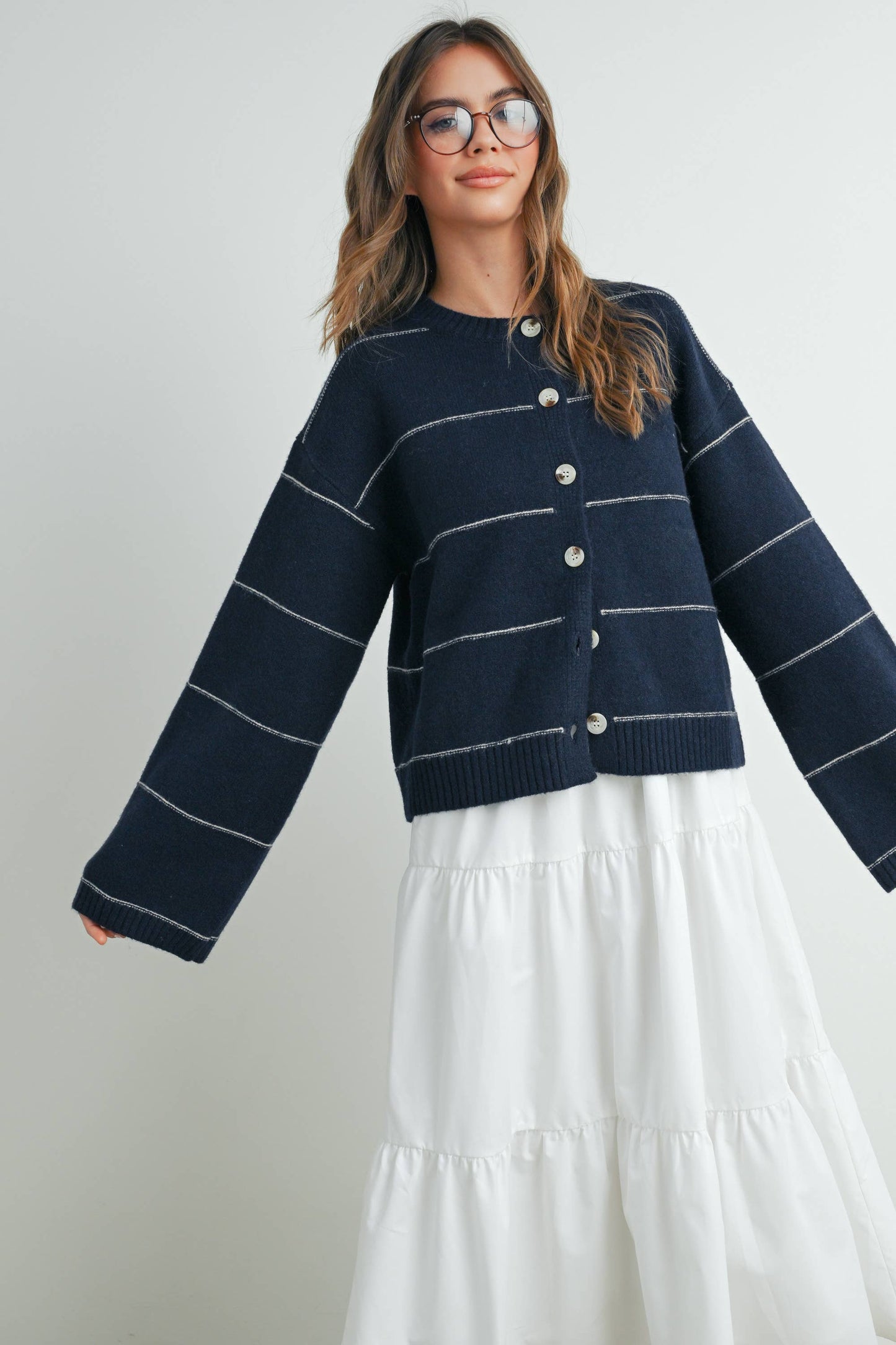 Button Front Striped Cardigan