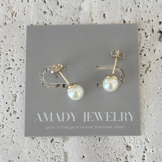 Pearl Stud Post Earrings 7mm Gold Filled