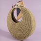 Round Woven Straw Bag With Bow Scarf Accent