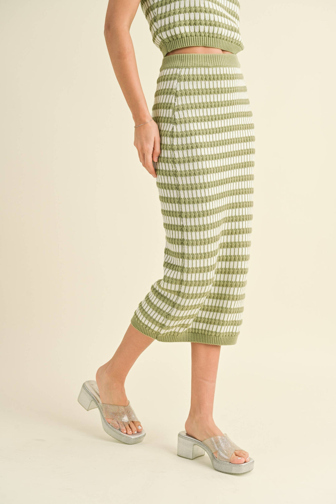 Mixed Color Knitted Long Skirt