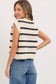 Striped Button-Closure Sweater Knit Sleeveless Top