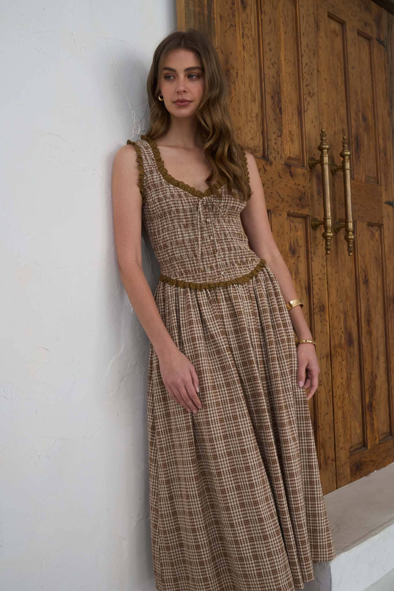 The Elodie Plaid Midi Dress