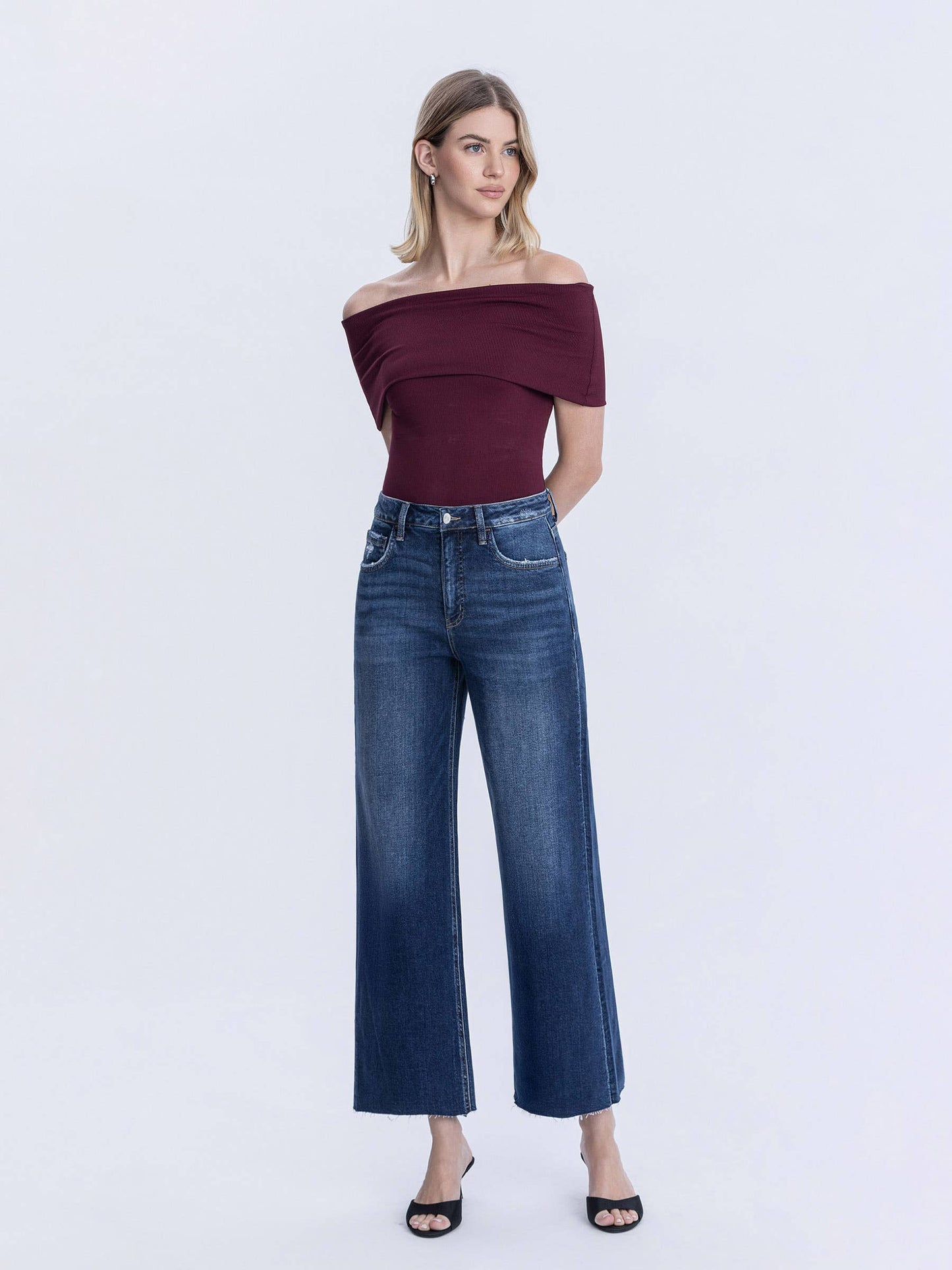 TUMMY CONTROL SUPER HIGH RISE WIDE LEG JEANS