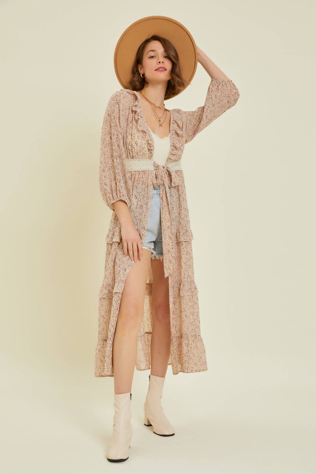 BOHO WESTERN MAXI OPEN-FRONT KIMONO