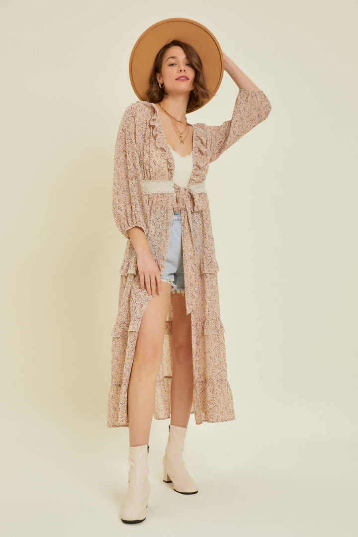 BOHO WESTERN MAXI OPEN-FRONT KIMONO