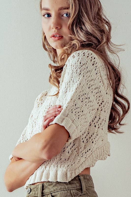 HOLLOW OUT CROCHET KNIT TOP