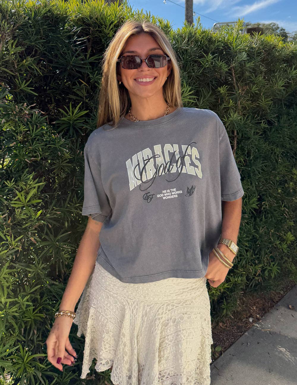 God of Miracles Cropped Tee — Grey Mist