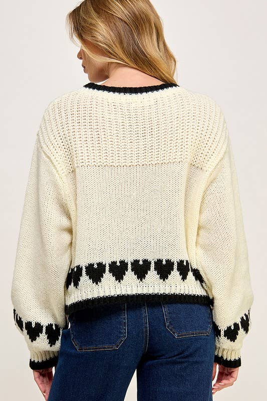 HEART CUFFS DROP SHOULDER KNIT SWEATER