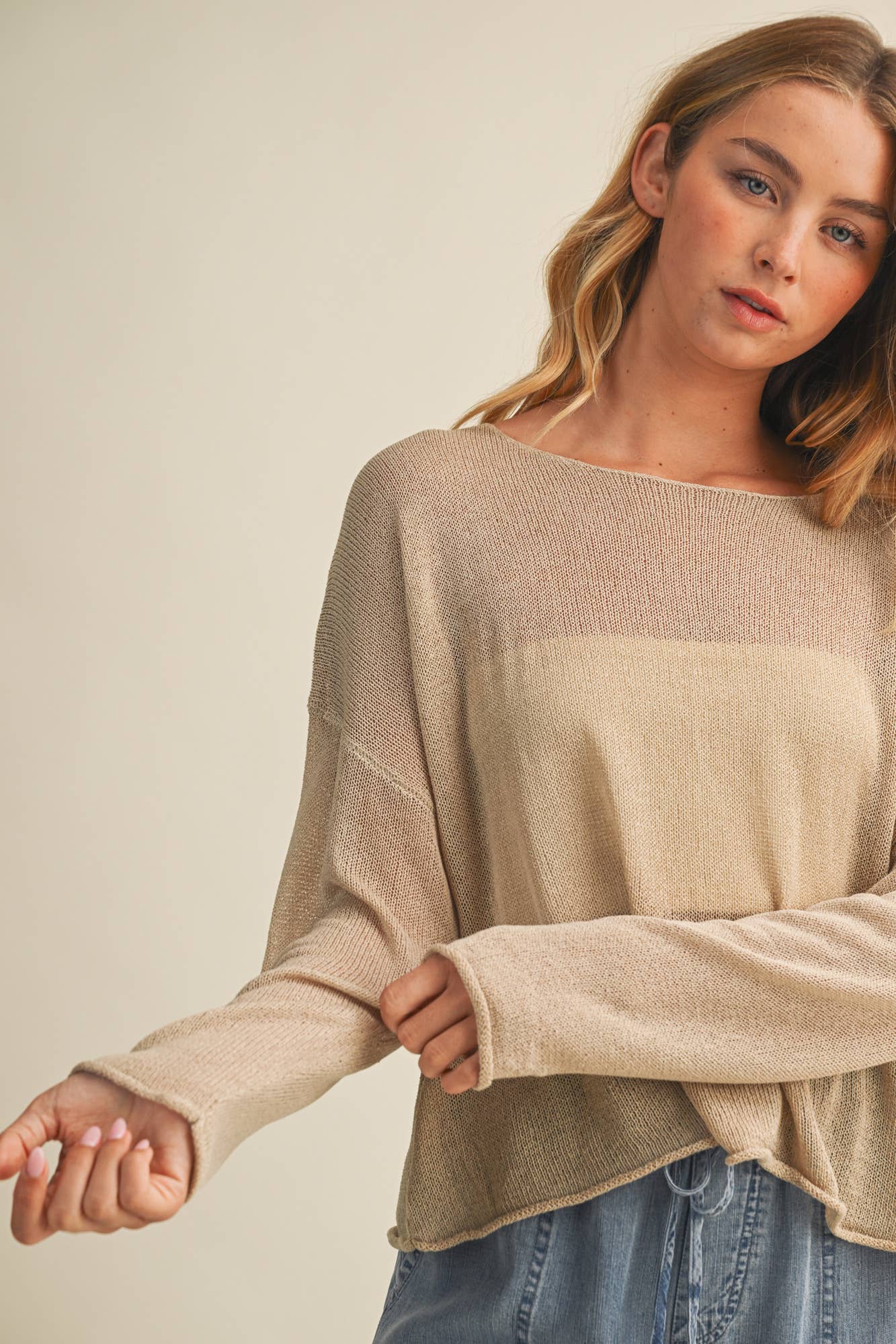 Mustard Seed - Sheer Knit Dropped Shoulder Pullover
: Black / L