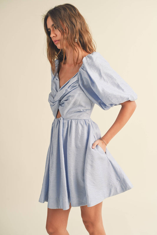 Puff Balloon Sleeve Knot Dress