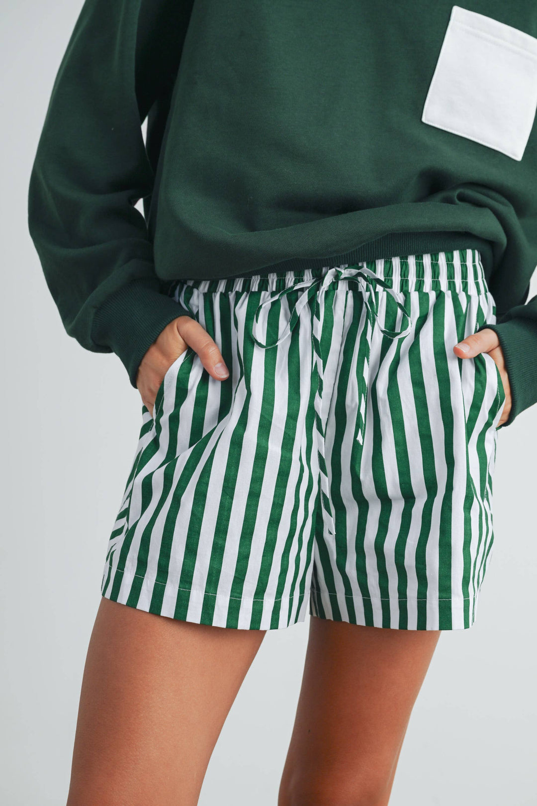 STRIPED DRAWSTRING POCKET BOXER SHORTS