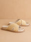 The Fabby | Beige Double Strap Raffia Slide